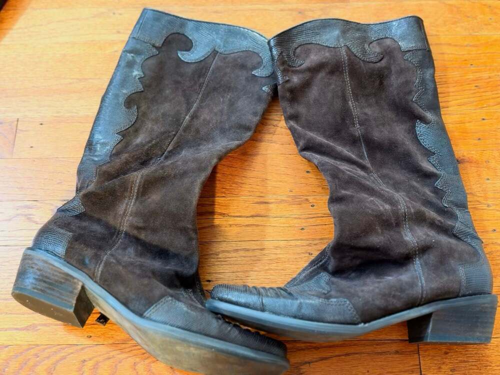Franco Sarto Brown Suede & Embossed Western Tall Boots size 9.5M